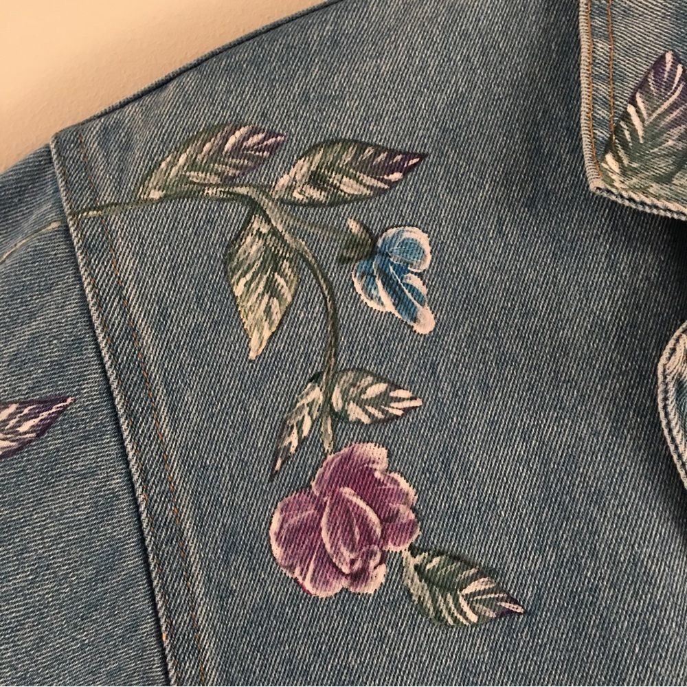 VINTAGE CMC Oversized Denim Blazer with Floral Designs | Size Large - Picture 3 of 8